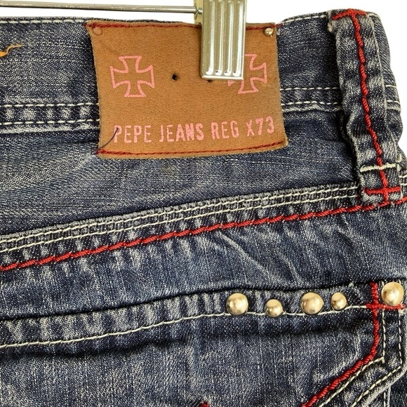Pepe Jeans London Dark Wash Relaxed Jeans Jewel Studded Cross Grunge Worn 44x33 - Picture 7 of 16